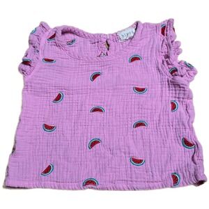 Btween Watermelon Embroidered Gauze Top Toddler Girl's Size 6 Pink Ruffle Sleeve
